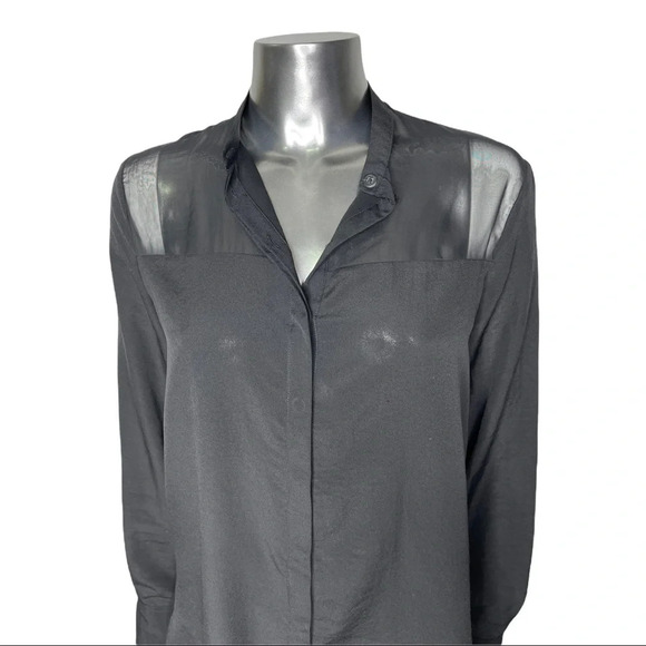All  Saints Joelle Shirt Black Sheer Long Sleeve Blouse Button Down Shirt Size 4 - Picture 4 of 8